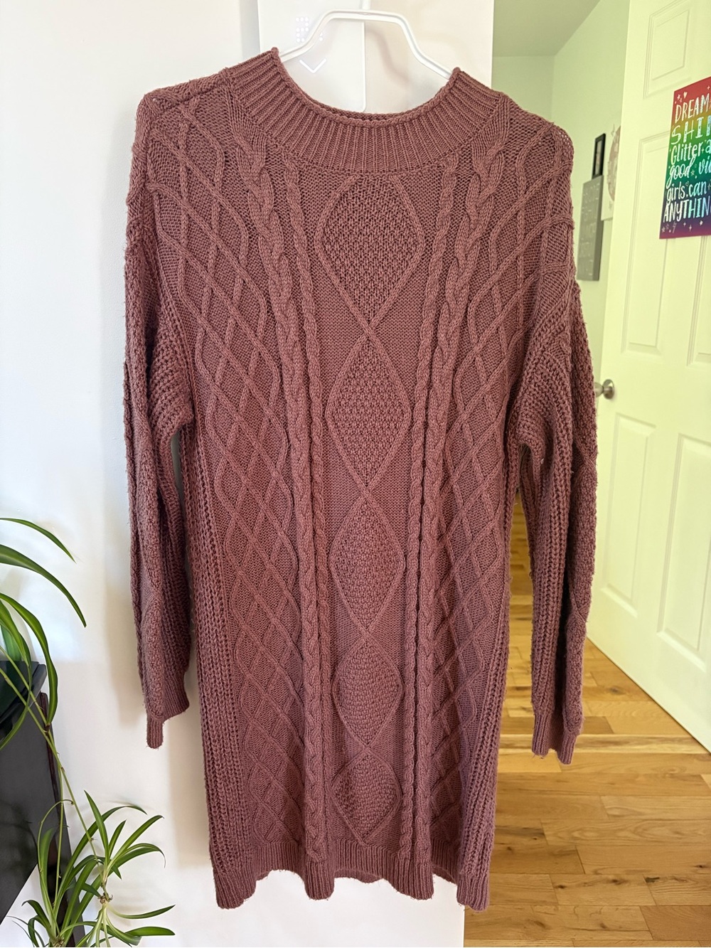 Gentle Fawn Cable Knit Crewneck Sweater Dress - Dusty Mauve